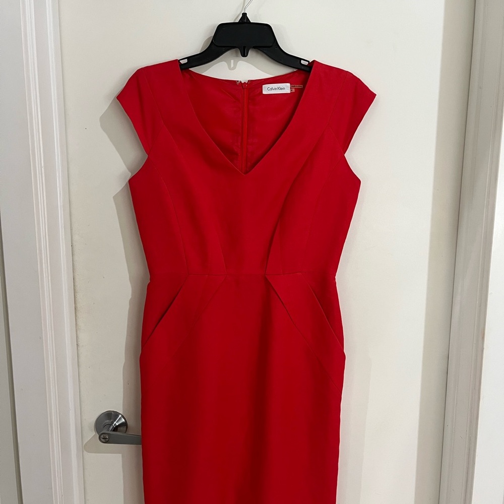 Calvin Klein V-Neck Red Midi Dress